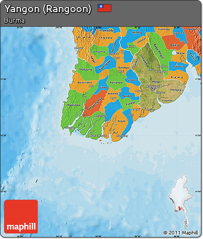 Satellite Map of Yangon (Rangoon), political outside
