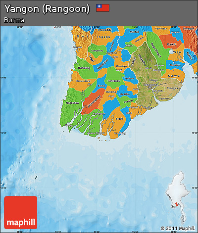 Satellite Map of Yangon (Rangoon), political outside