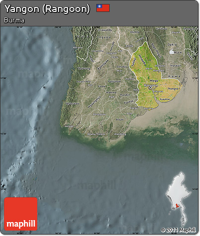 Satellite Map of Yangon (Rangoon), semi-desaturated