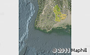 Satellite Map of Yangon (Rangoon), semi-desaturated