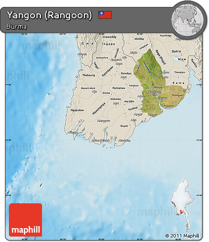 Satellite Map of Yangon (Rangoon), shaded relief outside