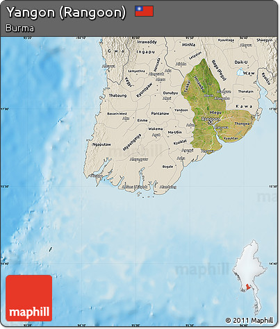 Satellite Map of Yangon (Rangoon), shaded relief outside