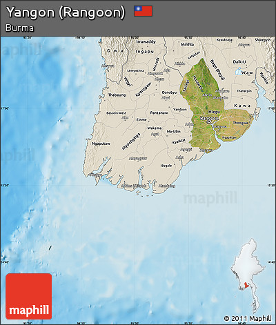 Satellite Map of Yangon (Rangoon), shaded relief outside