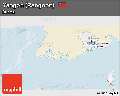 Classic Style Panoramic Map of Yangon (Rangoon), single color outside
