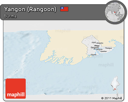 Classic Style Panoramic Map of Yangon (Rangoon), single color outside