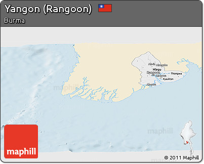 Classic Style Panoramic Map of Yangon (Rangoon), single color outside