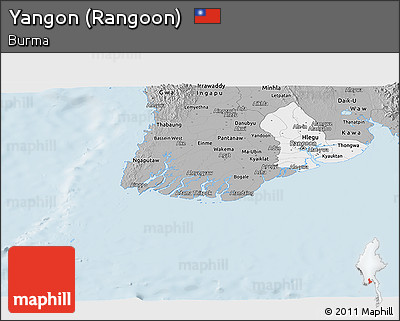 Gray Panoramic Map of Yangon (Rangoon)