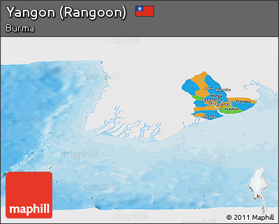 Political Panoramic Map of Yangon (Rangoon), single color outside