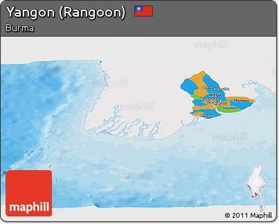 Political Panoramic Map of Yangon (Rangoon), single color outside