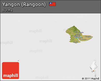 Satellite Panoramic Map of Yangon (Rangoon), cropped outside