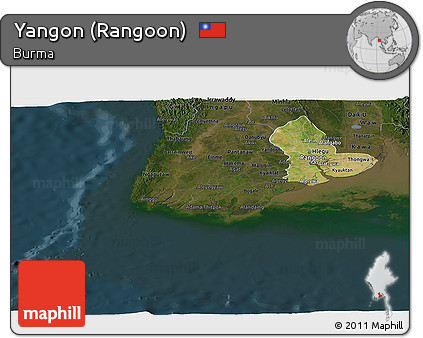 Satellite Panoramic Map of Yangon (Rangoon), darken