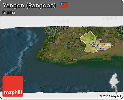 Satellite Panoramic Map of Yangon (Rangoon), darken