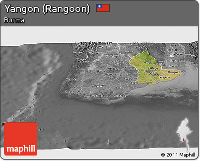 Satellite Panoramic Map of Yangon (Rangoon), desaturated