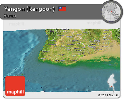 Satellite Panoramic Map of Yangon (Rangoon)