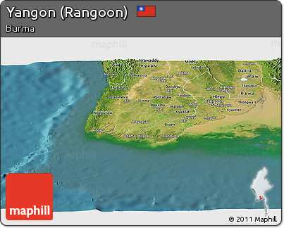 Satellite Panoramic Map of Yangon (Rangoon)