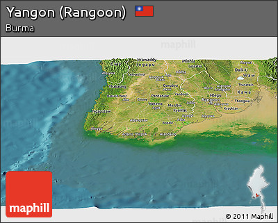 Satellite Panoramic Map of Yangon (Rangoon)