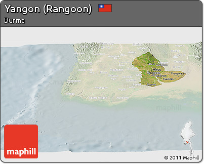 Satellite Panoramic Map of Yangon (Rangoon), lighten
