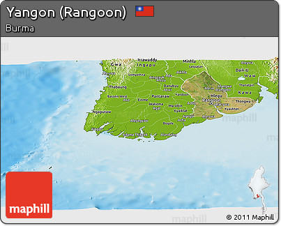 Satellite Panoramic Map of Yangon (Rangoon), physical outside