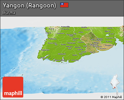 Satellite Panoramic Map of Yangon (Rangoon), physical outside