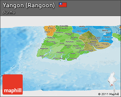 Satellite Panoramic Map of Yangon (Rangoon), political shades outside