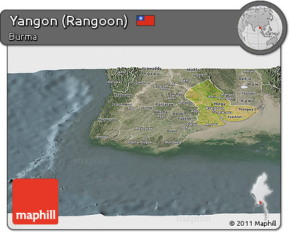 Satellite Panoramic Map of Yangon (Rangoon), semi-desaturated