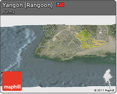 Satellite Panoramic Map of Yangon (Rangoon), semi-desaturated