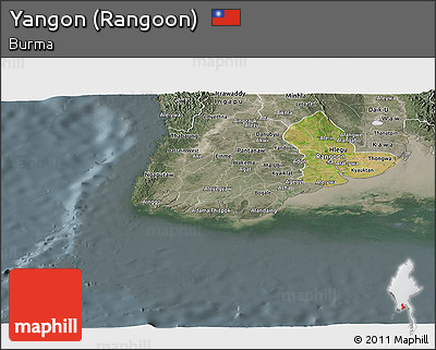 Satellite Panoramic Map of Yangon (Rangoon), semi-desaturated
