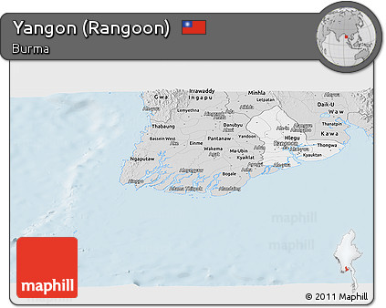 Silver Style Panoramic Map of Yangon (Rangoon)