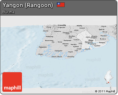 Silver Style Panoramic Map of Yangon (Rangoon)