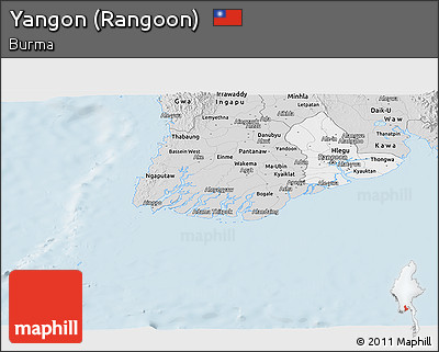 Silver Style Panoramic Map of Yangon (Rangoon)