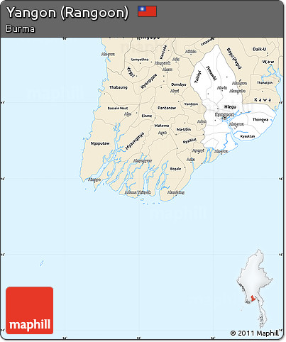 Classic Style Simple Map of Yangon (Rangoon)