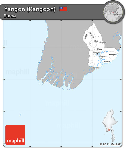 Gray Simple Map of Yangon (Rangoon), single color outside