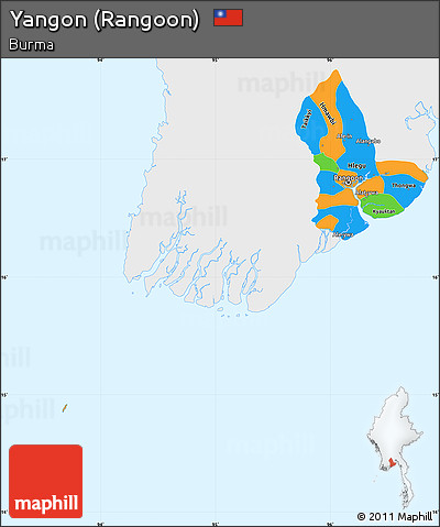 Political Simple Map of Yangon (Rangoon), single color outside