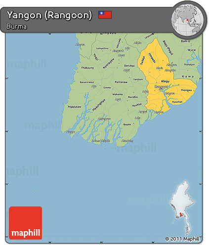 Savanna Style Simple Map of Yangon (Rangoon)