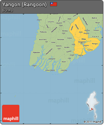 Savanna Style Simple Map of Yangon (Rangoon)