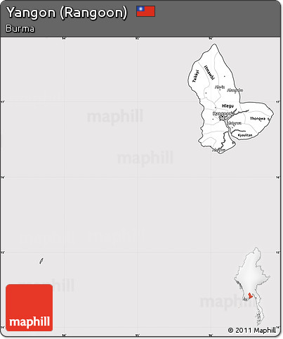 Silver Style Simple Map of Yangon (Rangoon), cropped outside