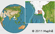 Satellite Location Map of Thongwa, highlighted country, highlighted parent region