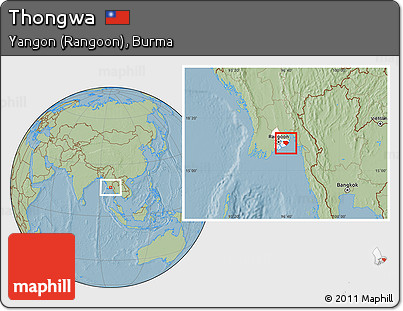 Savanna Style Location Map of Thongwa, highlighted parent region, hill shading