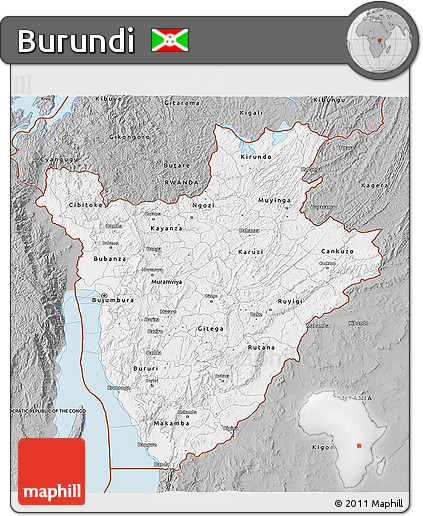 Gray 3D Map of Burundi