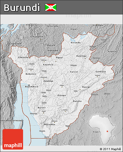 Gray 3D Map of Burundi