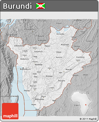 Gray 3D Map of Burundi
