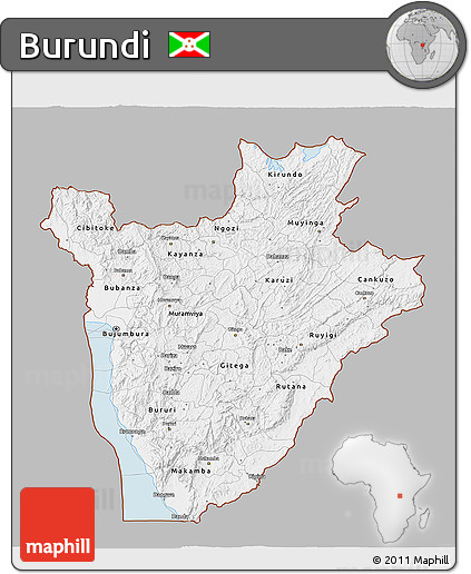 Gray 3D Map of Burundi, single color outside
