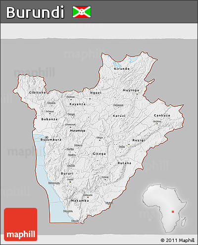 Gray 3D Map of Burundi, single color outside
