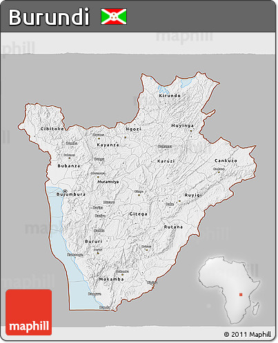 Gray 3D Map of Burundi, single color outside