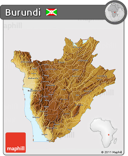 Physical 3D Map of Burundi, cropped outside