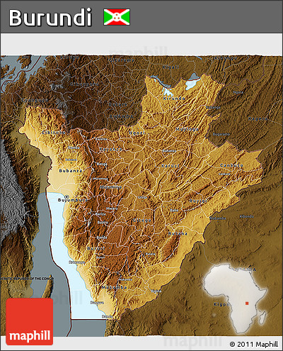 Physical 3D Map of Burundi, darken