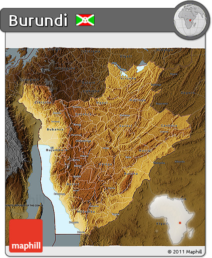 Physical 3D Map of Burundi, darken