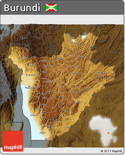 Physical 3D Map of Burundi, darken