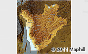 Physical 3D Map of Burundi, darken, land only