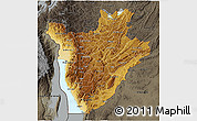Physical 3D Map of Burundi, darken, semi-desaturated, land only